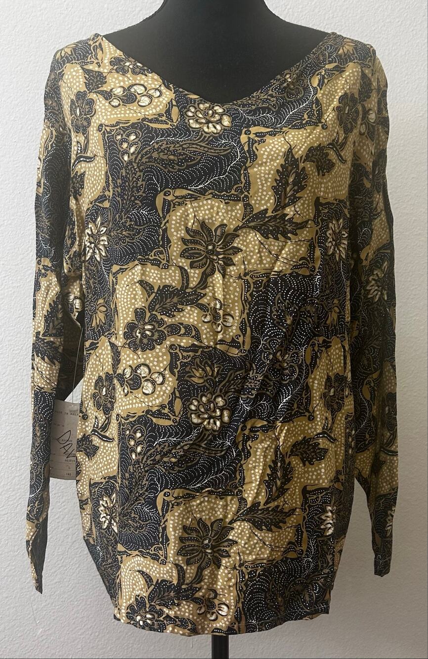 Vintage 90s Calvin Klein Sport Batik Floral Rayon Blouse Size L NWT
